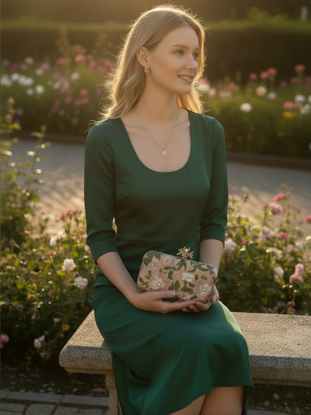 Elegant Floral Embroidered Pink Clutch with Pearl Accent - Picture 2 of 6